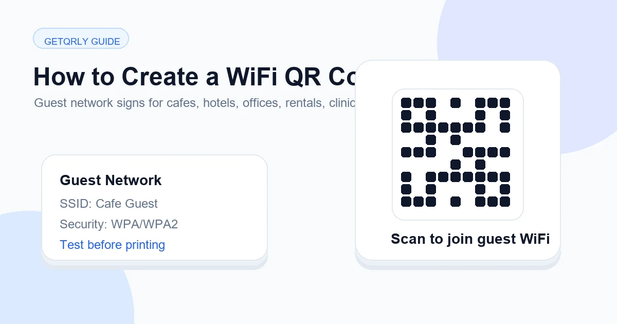 WiFi QR code guide showing a guest network sign and phone scan