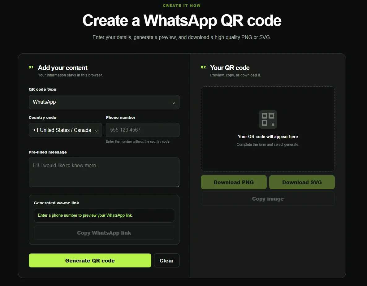Whatsapp Phone Number Form for WhatsApp QR Code for Business